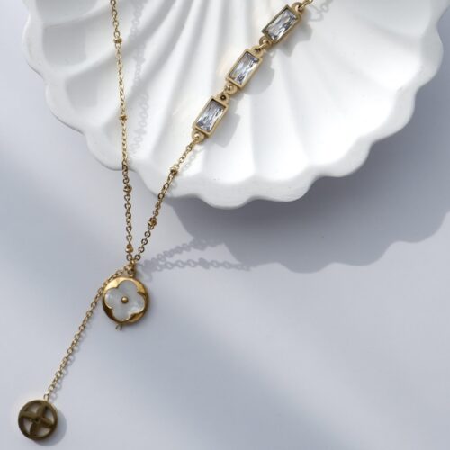 The Cascade Baguette Lariat Necklace on white background