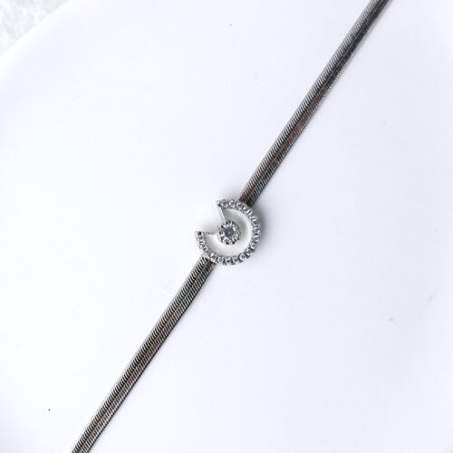 Silver Herringbone Pavé Crescent Anklet on white background