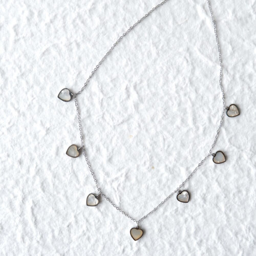 Mother of Pearl Multi Heart Station Necklace on a white background