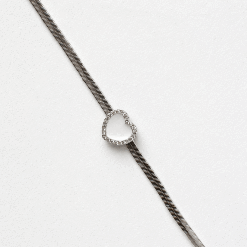 Silver Herringbone Pavé Heart Choker on white background