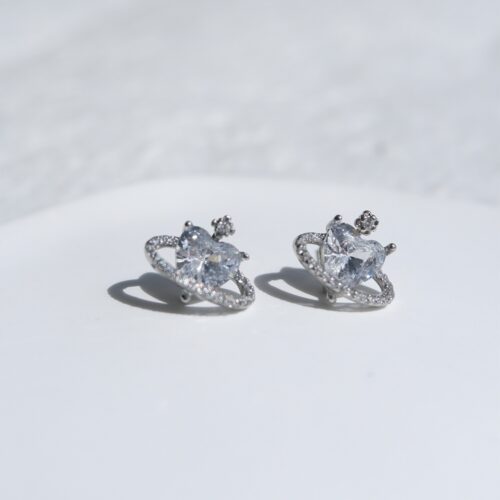 Crowned Heart Planet Rhinestone Studs