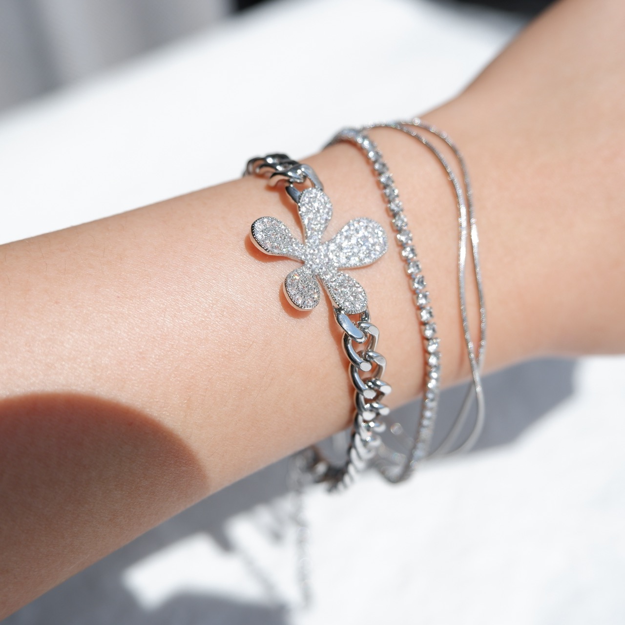 Chunky Curb Chain Pave Pansy Bracelet - Image 2
