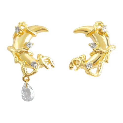 Celestial Melting Gold Crescent Moon Earrings
