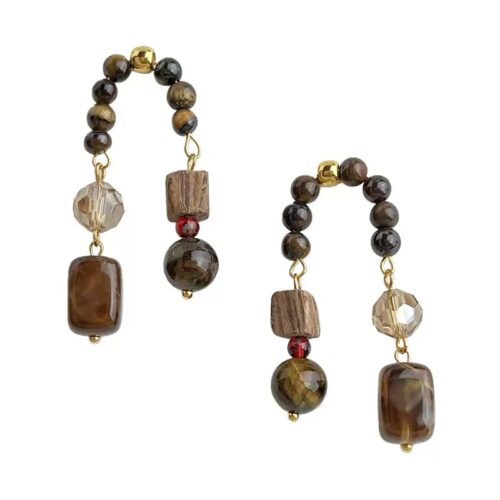 Earthy Tiger Eye & Mixed Stone Beaded Drop Earrings