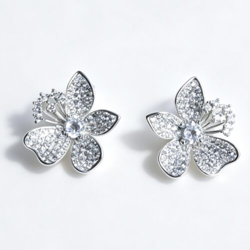 Exquisite Full Pave Diamond Flower Cluster Stud Earrings