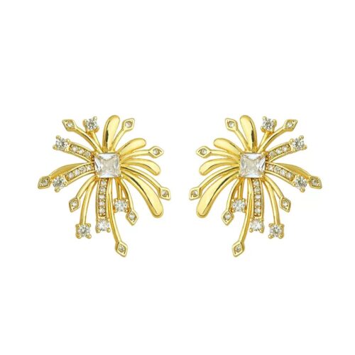 Gold Starburst CZ Statement Earrings