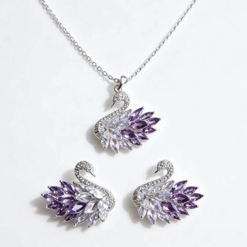 Graceful Amethyst Swan Necklace & Earring Set