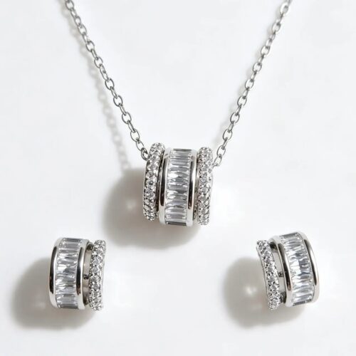Modern Baguette CZ Barrel Jewelry Set