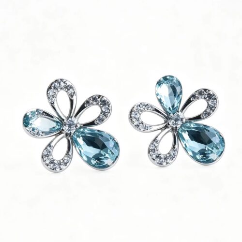 Elegant Light Blue Teardrop Floral Jewelry Set
