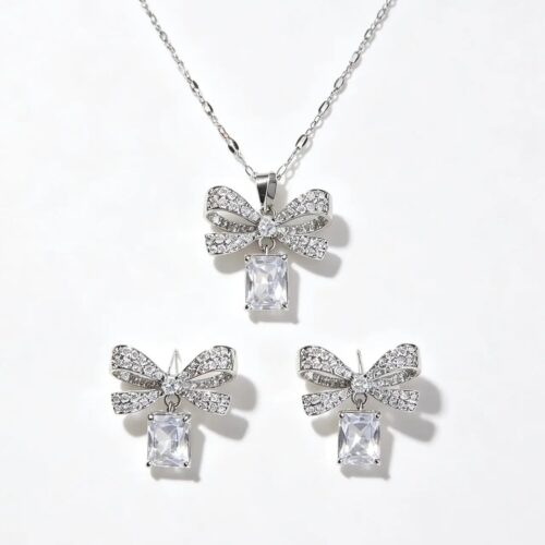Light Blue Stone Bowknot Matching Jewelry Set