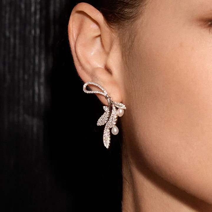 Pavé Pearl Cascade Earrings - Image 2
