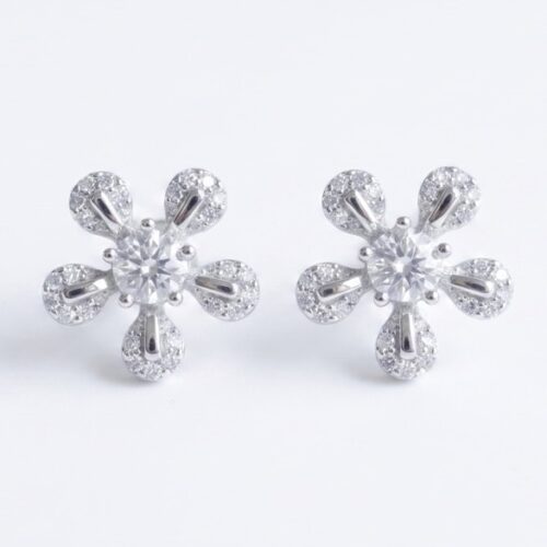 Sparkling 5-Petal Flower CZ Stud Earrings