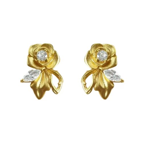 Vintage Gold Rose Flower Stud Earrings