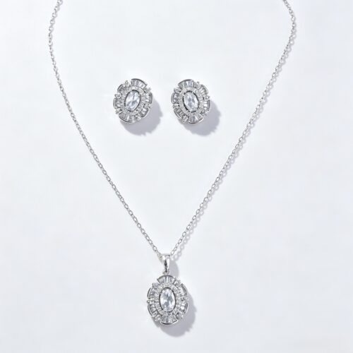 Vintage Halo Oval Light Blue Zircon Jewelry Set