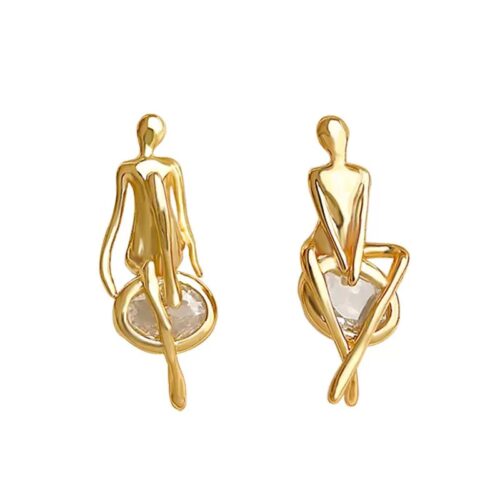 Abstract Gold Figure Sculptural Studs
