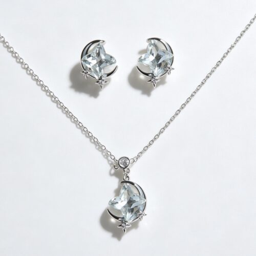 Celestial Blue Crystal Crescent Moon and Star Jewelry Set