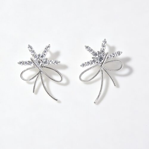 Elegant Zirconia Ribbon Bow Drop Earrings