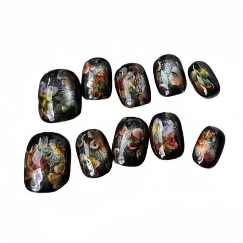 Handmade Black Opal Shell Foil Press On Nails