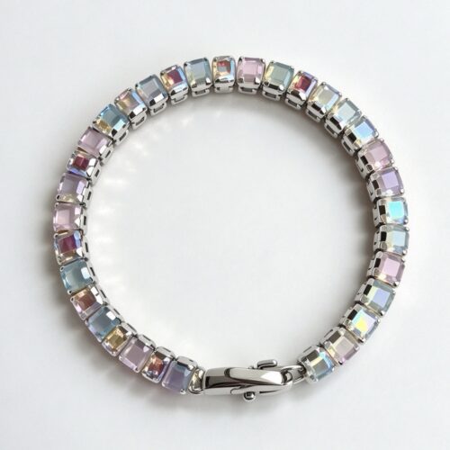 Iridescent Pastel Square Crystal Tennis Bracelet