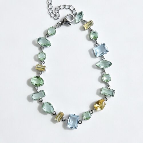 Multi-Shape Pastel Crystal Silver Link Bracelet