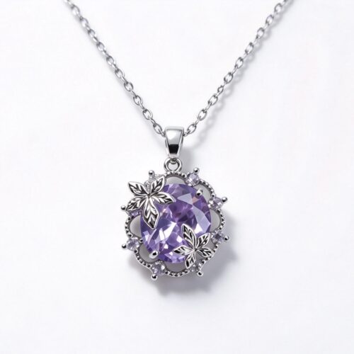 Purple Crystal Floral Necklace