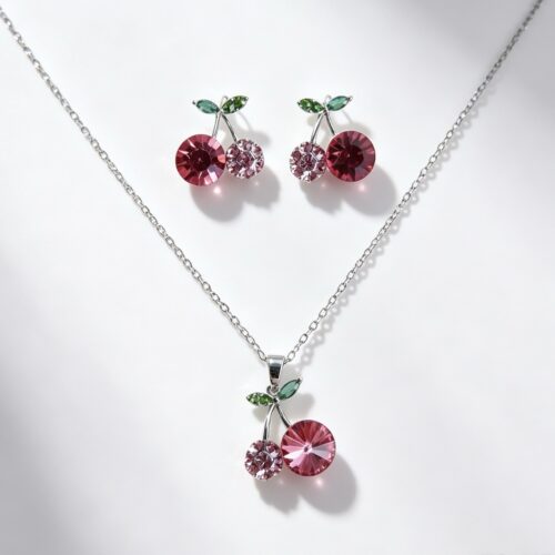 Sweet Vibrant Red Crystal Cherry Jewelry Set